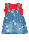 Levis Baby Girls 2 Piece Dungaree Dress and T-Shirt, Red Denim