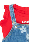Levis Baby Girls 2 Piece Dungaree Dress and T-Shirt, Red Denim