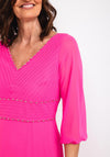Lizabella Pleated Bodice Chiffon Midi Dress, Hot Pink
