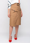 Lily Wrap Over Belted Midi Skirt, Brown