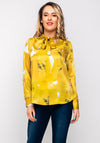 Lily Printed Pussybow Satin Blouse, Mustard
