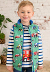 Little Lighthouse Boy Alex Waterproof Tractor Print Gilet, Green