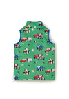 Little Lighthouse Boy Alex Waterproof Tractor Print Gilet, Green