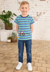 Little Lighthouse Boy Oliver Stripe Tractor Tee, Green
