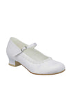 Little People Pearl Flower Satin Communion Shoes, White