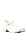 Little People Diamante Flower Satin Communion Shoes, White