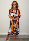 Lizabella Chiffon Print Shirt Maxi Dress, Orange & Navy Multi