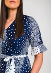 Lizabella Colour Block Polka Dot Print Wrap Midi Dress, Navy & White