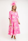 Lizabella Collared Neckline Textured Floral Midi Dress, Hot Pink