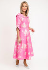Lizabella Collared Neckline Textured Floral Midi Dress, Hot Pink