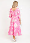 Lizabella Collared Neckline Textured Floral Midi Dress, Hot Pink