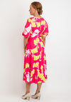 Lizabella Floral Embroidered Waist Midi Dress, Pink & Yellow