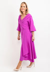 Lizabella Bishop Sleeve Wrap Midi Dress, Fuchsia