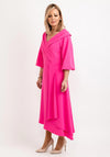 Lizabella Bishop Sleeve Wrap Midi Dress, Hot Pink