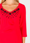 Lizabella Beaded Cropped Sleeve Dress, Red
