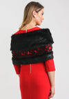 Lizabella Embroidered Print Faux Fur Shawl, Black