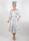 Lizabella Peony Rose Embossed Flared Midi Dress, Silver