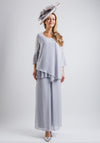 Lizabella Top & Trousers Two Piece Outfit, Silver Grey