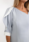 Lizabella Contrast Shoulder Dipped Hem Dress, Silver