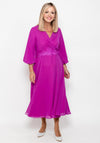 Lizabella Pleated Sleeve Chiffon Midi Dress, Fuchsia
