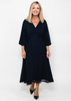 Lizabella Pleated Sleeve Chiffon Midi Dress, Navy