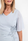 Lizabella Applique Waist Chiffon Ruched Midi Dress, Silver