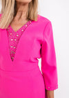 Lizabella Embellished Trim Pencil Dress, Hot Pink