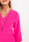 Lizabella Embellished Neck A-Line Dress, Hot Pink