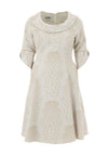 Lizabella Dot Embossed Flared Midi Dress, Stone