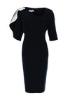 Lizabella Contrast Pleat Shoulder Midi Dress, Navy & White