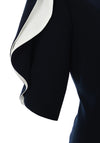 Lizabella Contrast Pleat Shoulder Midi Dress, Navy & White