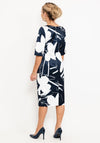 Lizabella Asymmetrical Neck Midi Dress, Navy & White