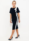 Lizabella Contrast Bow Seam Midi Dress, Navy & White