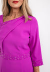 Lizabella Detailed Asymmetric Neck Pencil Dress, Fuchsia