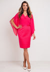 Lizabella Chiffon Bodice Textured Satin Dress, Hot Pink