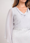 Lizabella Chiffon Bodice Textured Satin Dress, Silver