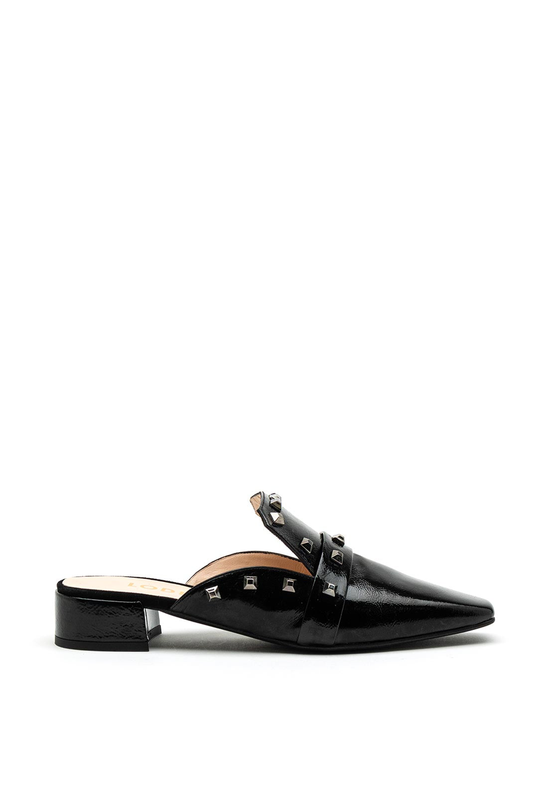 Lodi Patent Leather Stud Mule, Black