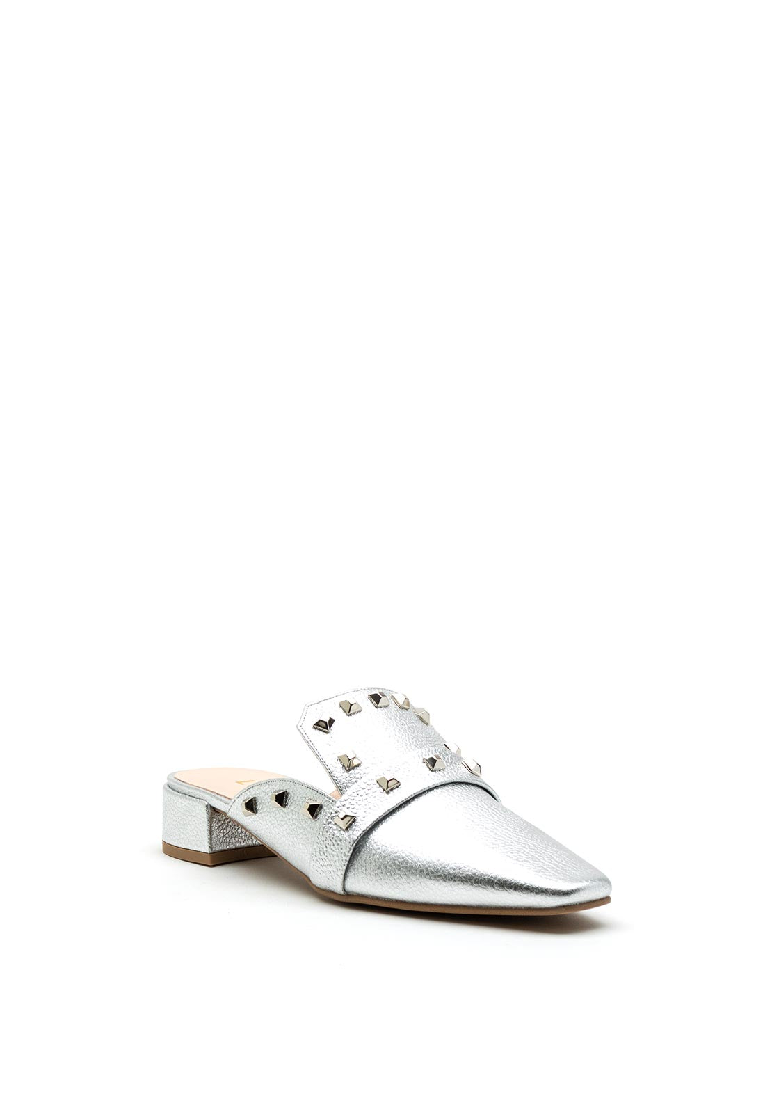 Lodi Patent Leather Stud Mule, Silver