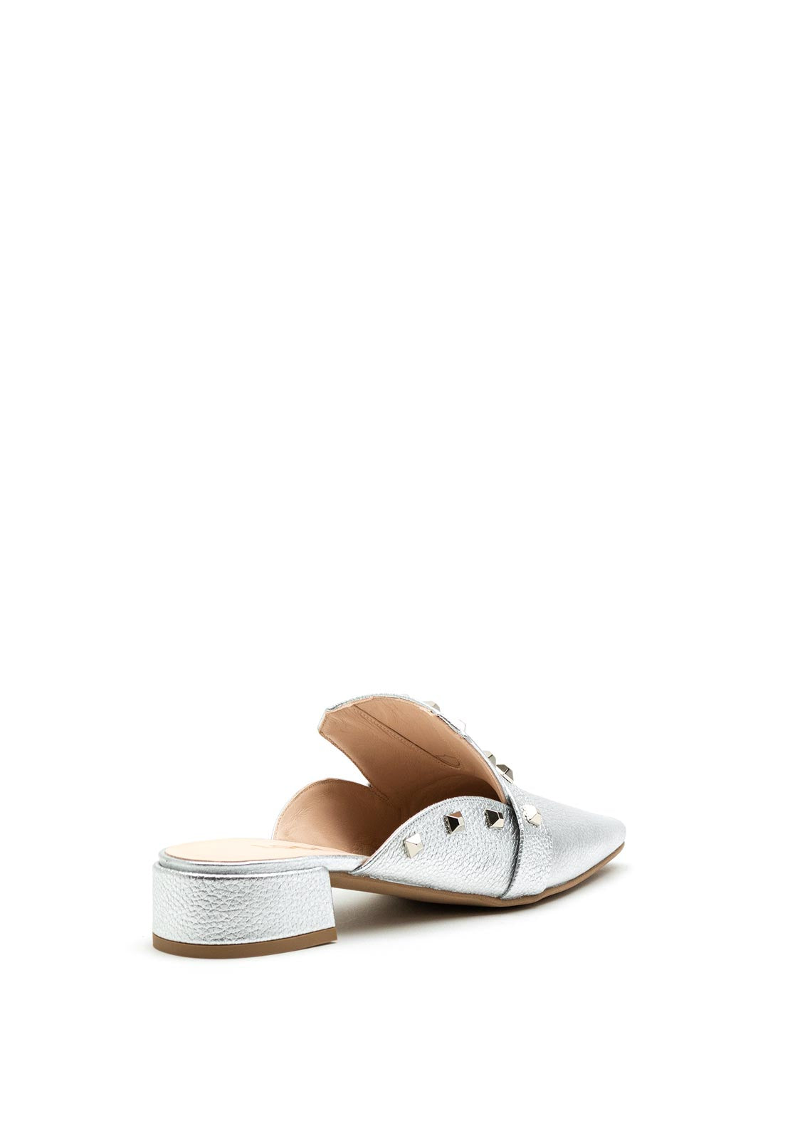 Lodi Patent Leather Stud Mule, Silver
