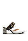 Lodi Leather Block Heeled Sandal, Black & White