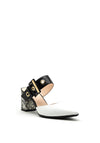 Lodi Leather Block Heeled Sandal, Black & White