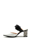 Lodi Leather Block Heeled Sandal, Black & White