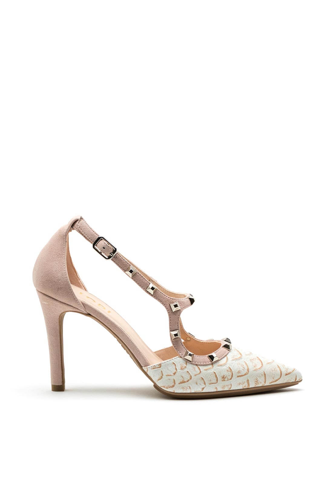 Lodi Studded Strap Stiletto Sandal, Pink Multi