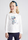 Mayoral Girls Long Sleeve Print Top, Cream and Green