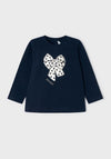 Mayoral Baby Girl Glitter Bow Long Sleeve Top, Navy