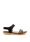 Lunar Lexi Leopard Velcro Sandals, Black
