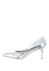 Lunar Metallic Pointed Toe Low Heel Shoes, Silver