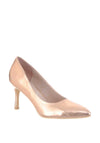 Lunar Metallic Pointed Toe Low Heeled Shoes, Rose Gold