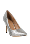 Lunar Patent Croc Print Pointed Toe Shoes, Pewter