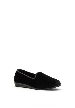 Lunar Velvet Metallic Striped Slippers, Black
